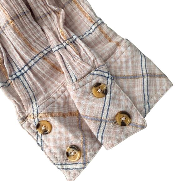 Free People Top Women XS Break My Stripe Plaid Oversized Pale Pink Gold Metallic - Picture 6 of 16